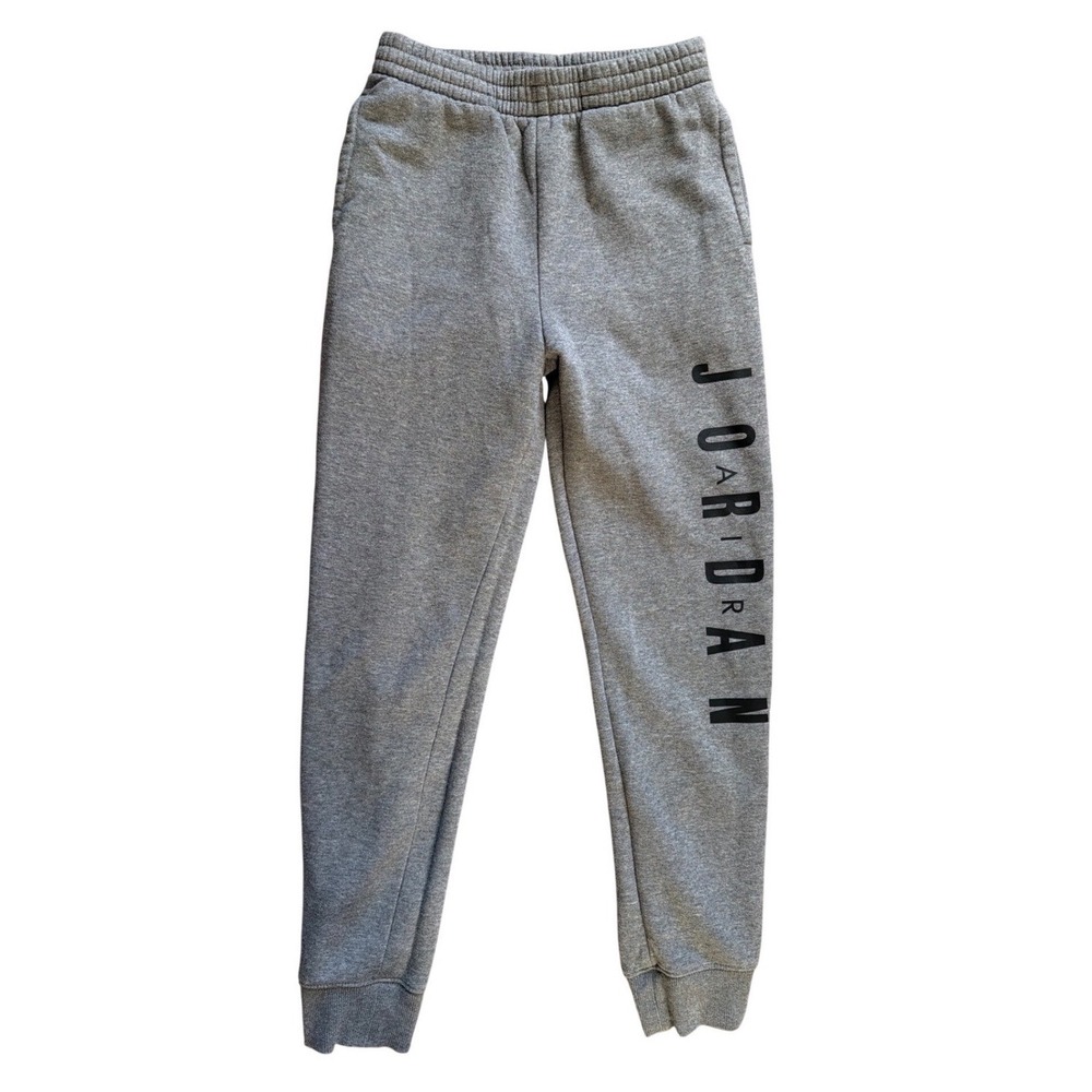 Jordan Joggers Boys L 12-13 Yrs Vertical Graphic Gray Fleece‎ Athletic EUC